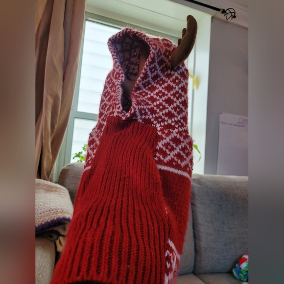 Christmas Dog Sweater with antlers. Size Large. - Picture 5 of 7